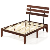 Base de cama de tamaño matrimonial de 15.5 pulgadas de madera maciza con cabecero retro