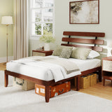 Base de cama de tamaño matrimonial de 15.5 pulgadas de madera maciza con cabecero retro