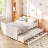 Base de cama matrimonial con nido individual y 3 cajones de almacenamiento para adolescentes y adultos - Blanca