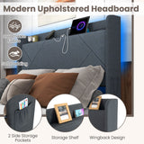Full/Queen Size Bed Frame with LED Lights and Charging Station