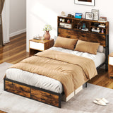 Estructura de cama Twin/Full/Queen/King Size con cabecera de almacenamiento, plataforma de metal industrial