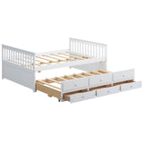 Cama nido de madera tamaño matrimonial con nido y 3 cajones de almacenamiento - Blanco