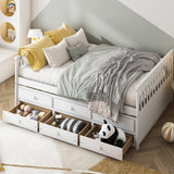 Cama nido de madera tamaño matrimonial con nido y 3 cajones de almacenamiento - Blanco