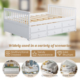 Cama nido de madera tamaño matrimonial con nido y 3 cajones de almacenamiento - Blanco