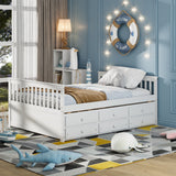 Cama nido de madera tamaño matrimonial con nido y 3 cajones de almacenamiento - Blanco