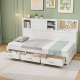 Twin/Full Size Wooden Daybed with 3 Drawers with Storage Shelves