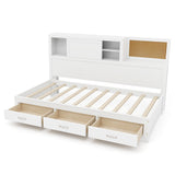 Twin/Full Size Wooden Daybed with 3 Drawers with Storage Shelves