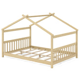 Cama de casa de tamaño completo, cama de piso Montessori con cabecero