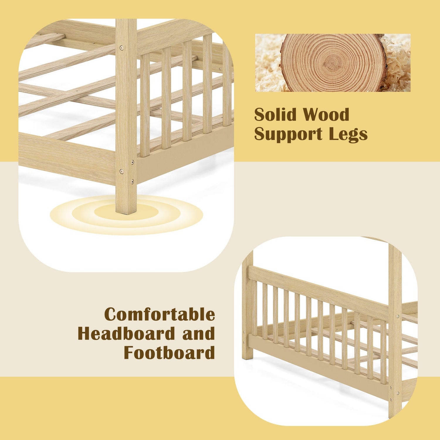 Cama de casa de tamaño completo, cama de piso Montessori con cabecero
