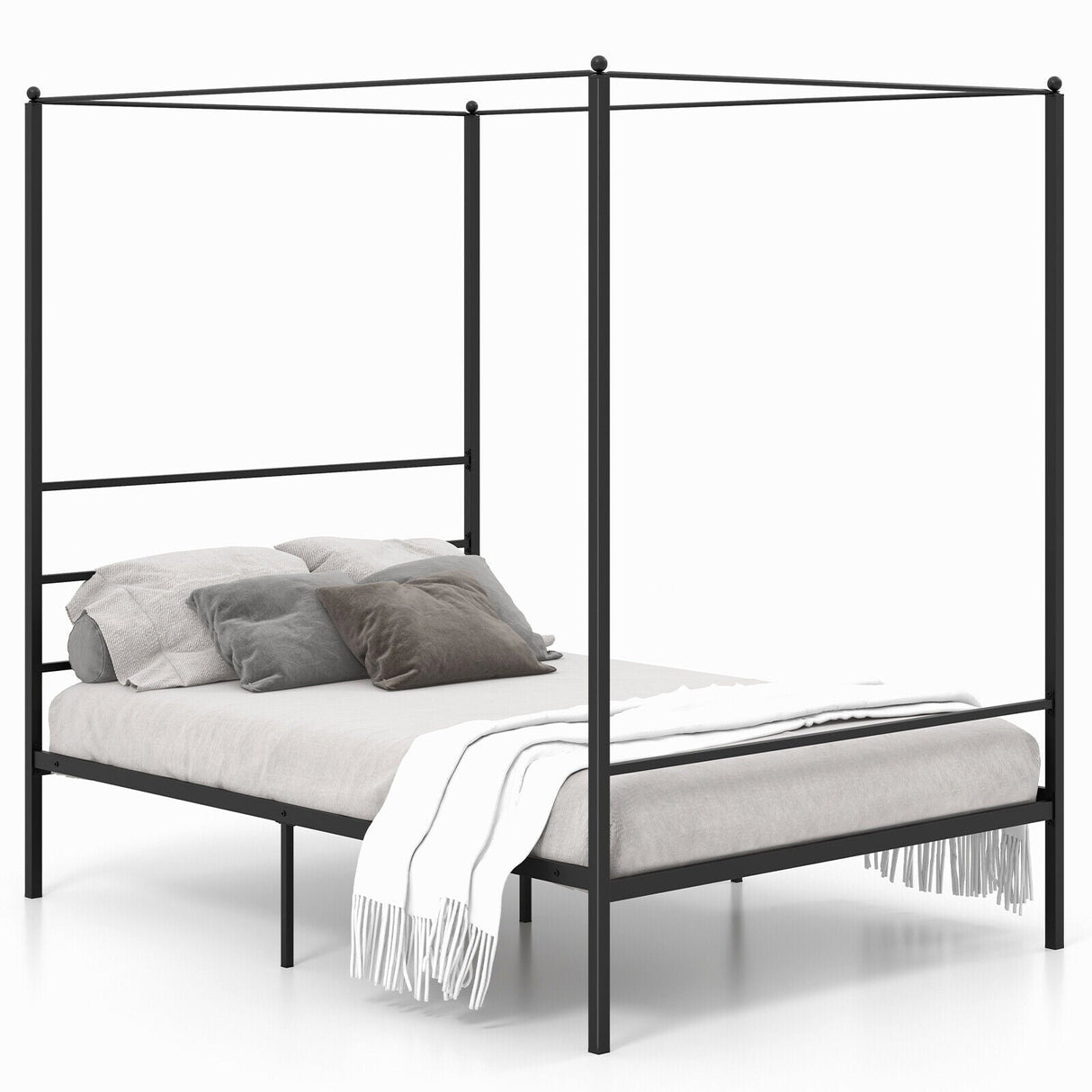 Base de cama con dosel de metal Twin/Full/Queen con soporte de listones