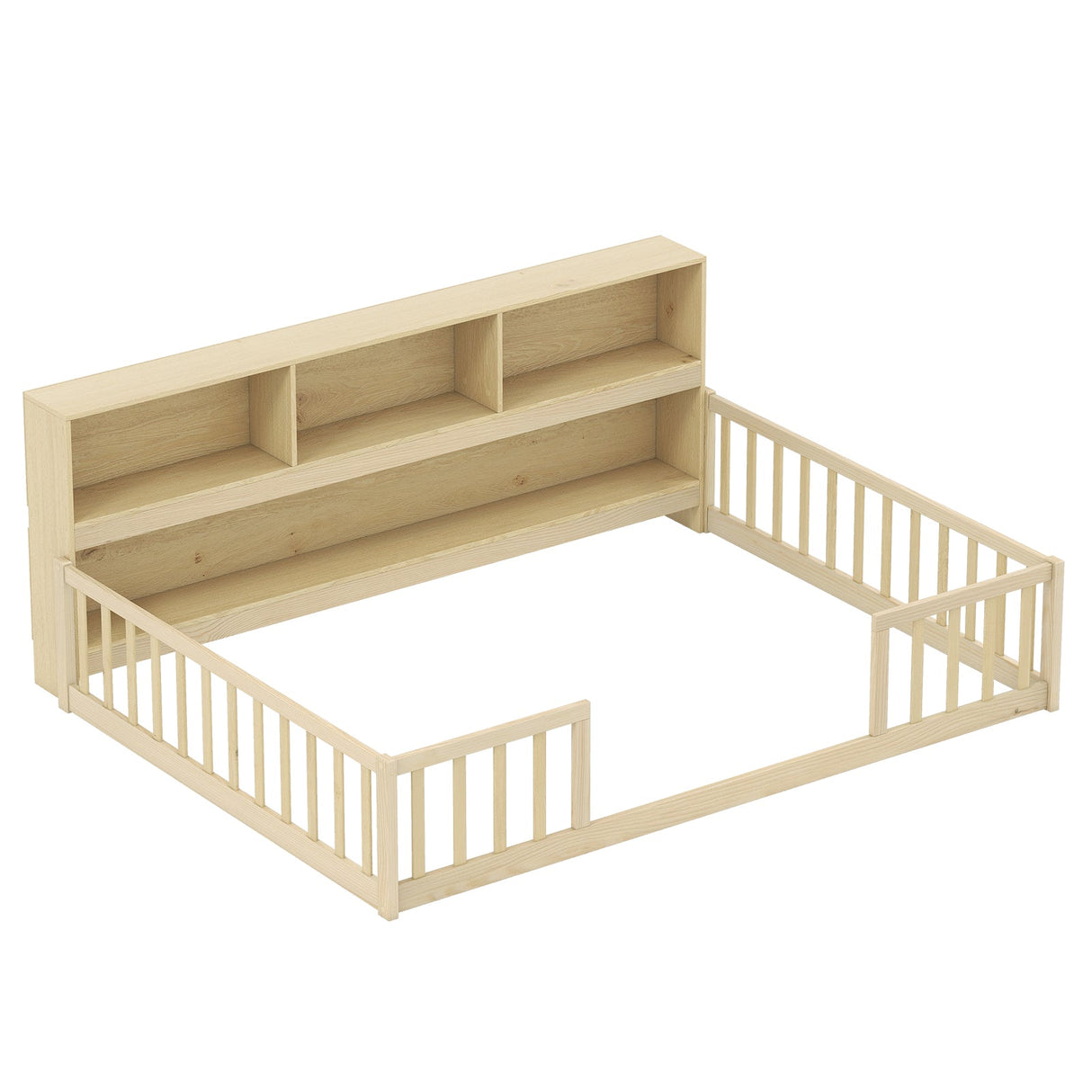 Cama Montessori de piso tamaño Full con estantería
