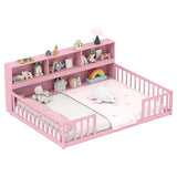 Cama Montessori de piso tamaño Full con estantería