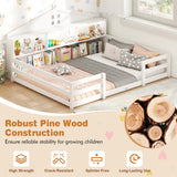 Cama Montessori de piso tamaño completo con compartimentos de almacenamiento y estante