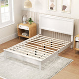 Base de cama de plataforma de tamaño matrimonial con somier de listones y cabecero alto