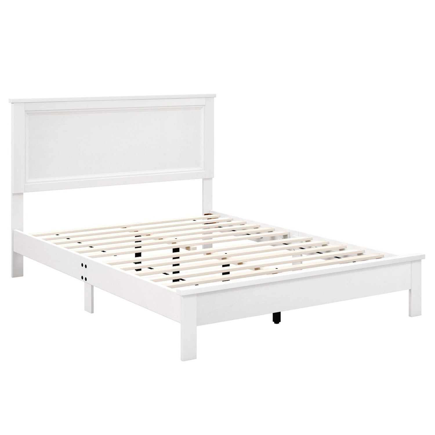 Base de cama de plataforma de tamaño matrimonial con somier de listones y cabecero alto