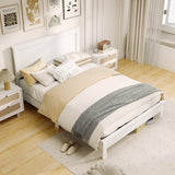 Base de cama de plataforma de tamaño matrimonial con somier de listones y cabecero alto