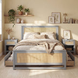 Full Size Rattan Bed Frame with Storage Drawers