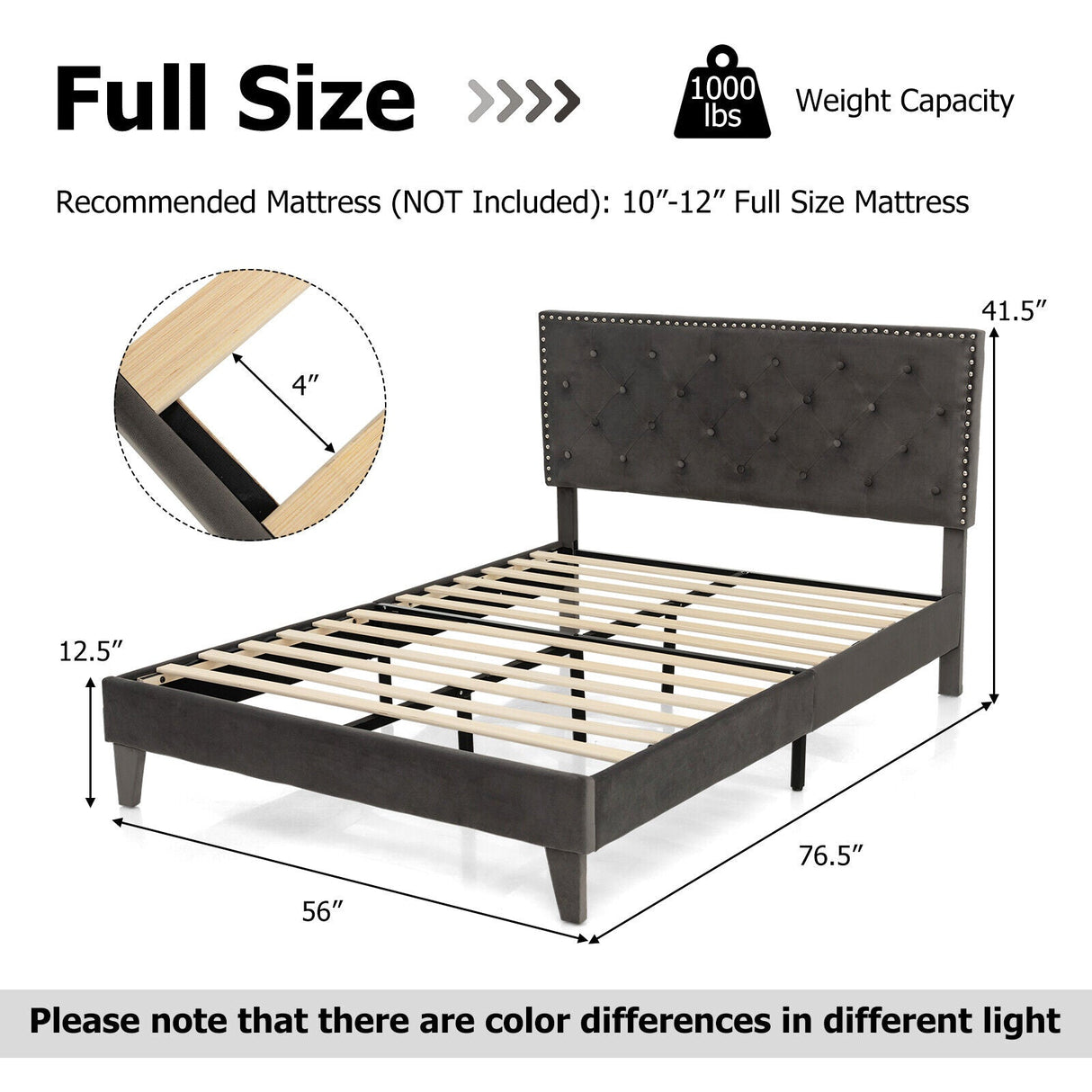 Full/Queen Size Upholstered Platform Bed with Tufted Headboard