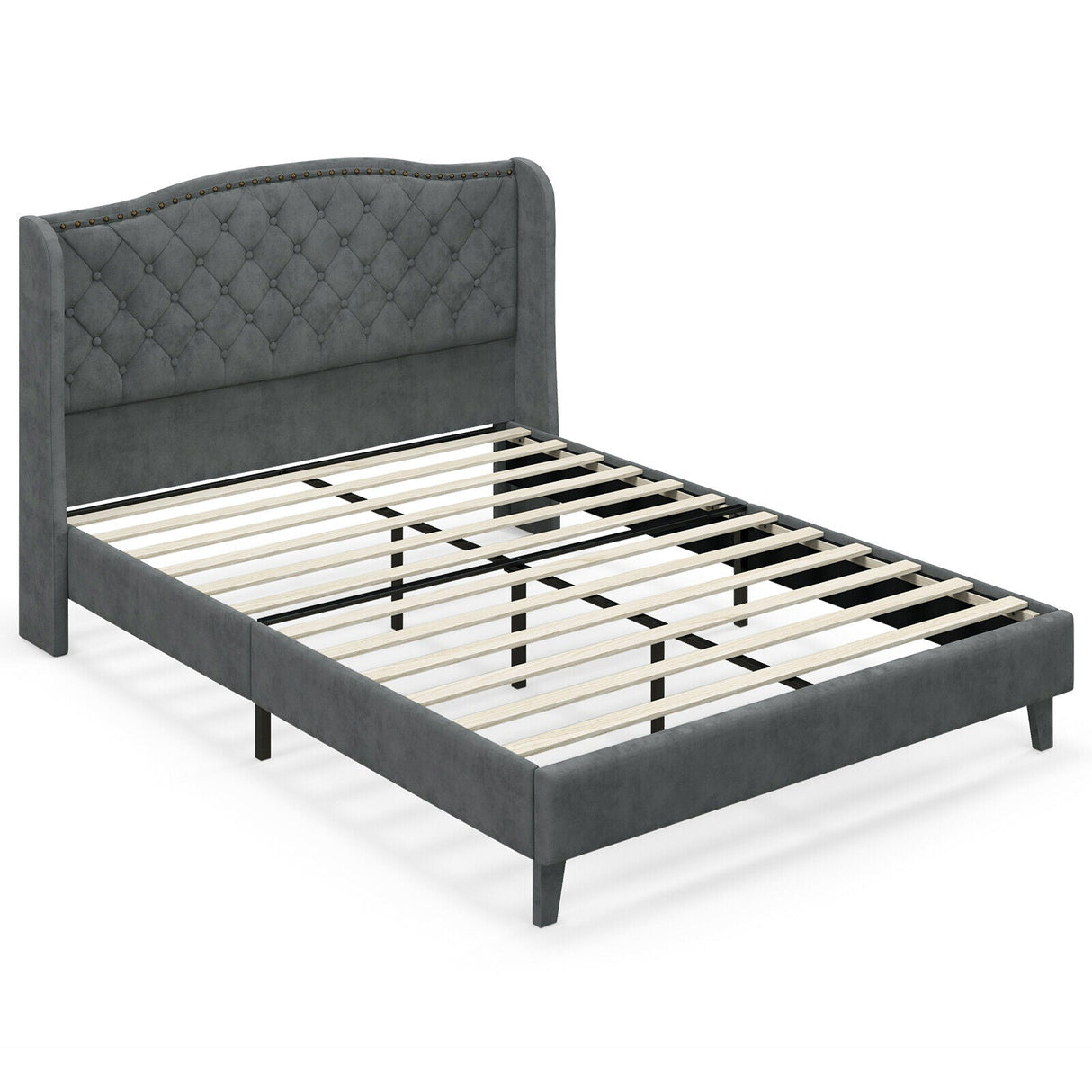 Base de cama de plataforma tapizada tamaño matrimonial/queen con cabecero capitoné