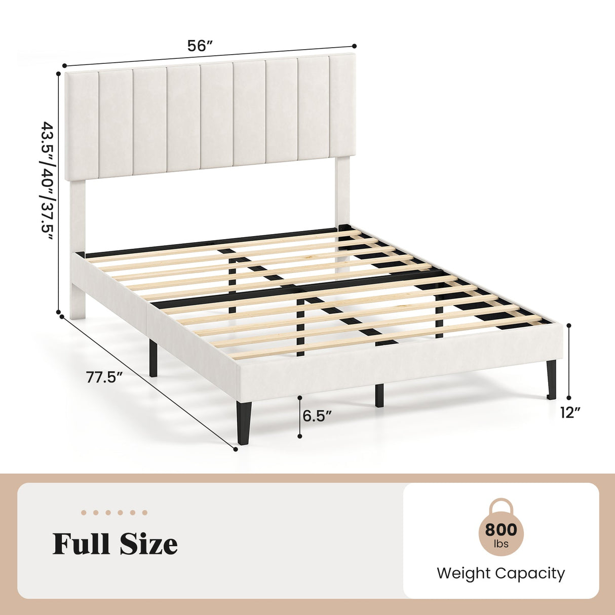 Base de cama de plataforma tapizada en terciopelo tamaño matrimonial