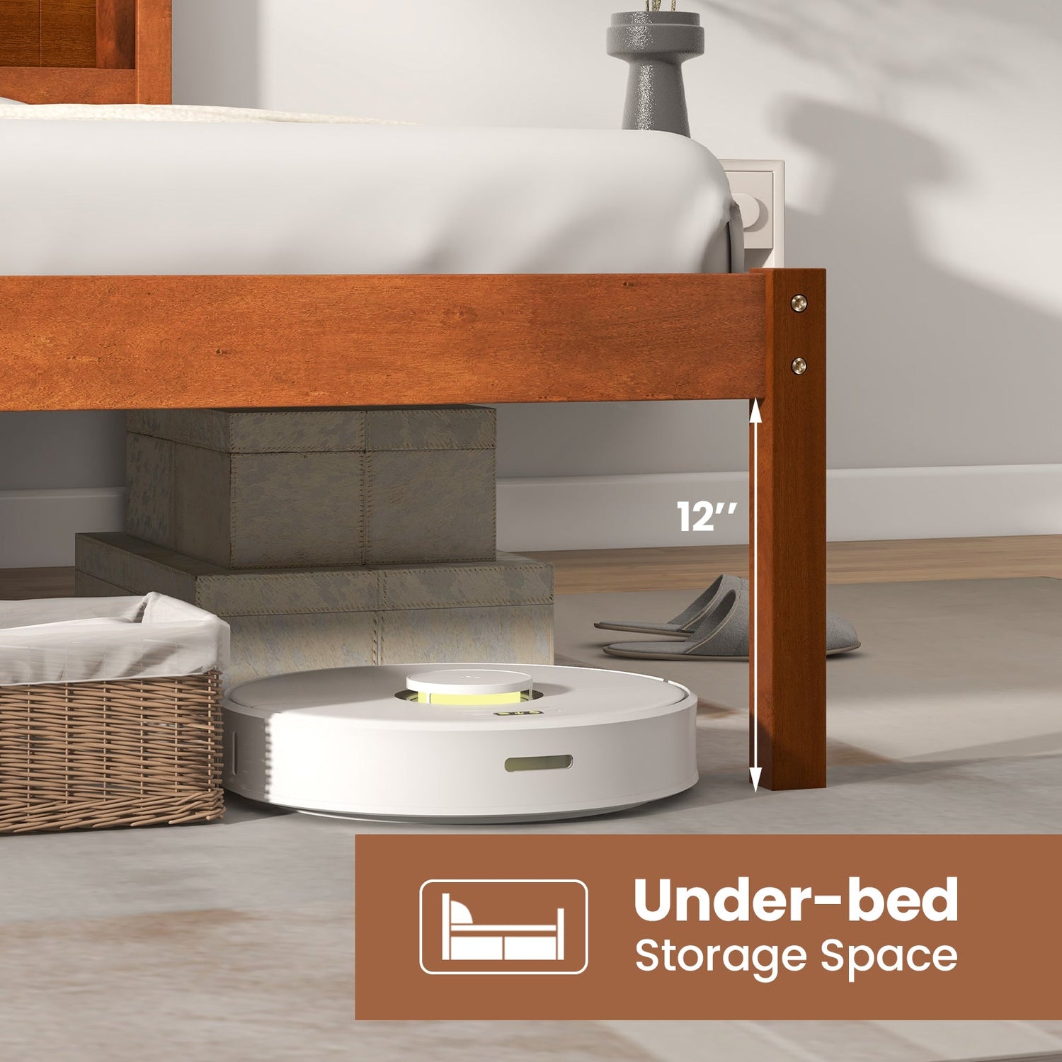 Estructura de cama Twin/Full/Queen con cabecera de madera y soporte de listones