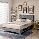 Base de cama tapizada tamaño matrimonial/queen con cabecera de terciopelo