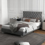 Base de cama tapizada tamaño matrimonial/queen con cabecera de terciopelo