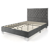 Base de cama tapizada tamaño matrimonial/queen con cabecera de terciopelo