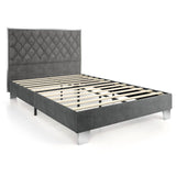 Base de cama tapizada tamaño matrimonial/queen con cabecera de terciopelo