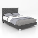 Base de cama tapizada tamaño matrimonial/queen con cabecera de terciopelo