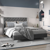 Base de cama tapizada tamaño matrimonial/queen con cabecera de terciopelo