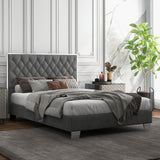 Base de cama tapizada tamaño matrimonial/queen con cabecera de terciopelo