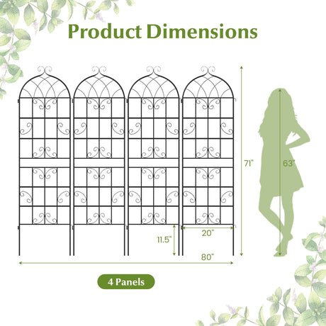 Paquete de 4 celosías metálicas de 180 cm x 50 cm para plantas trepadoras de exterior