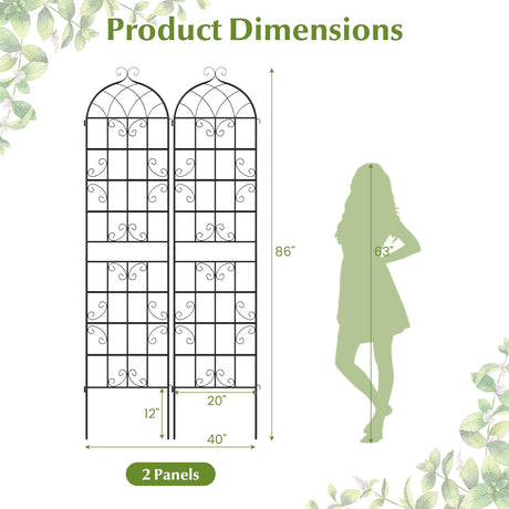 Paquete de 2 celosías metálicas para jardín de 218 x 50 cm para plantas trepadoras de exterior