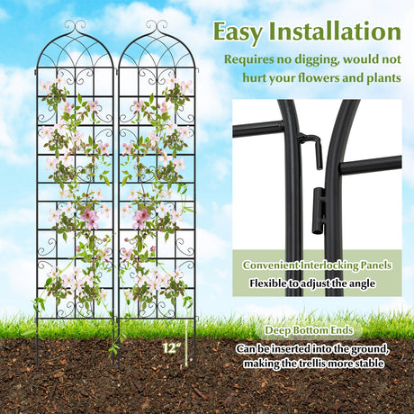 Paquete de 2 celosías metálicas para jardín de 218 x 50 cm para plantas trepadoras de exterior