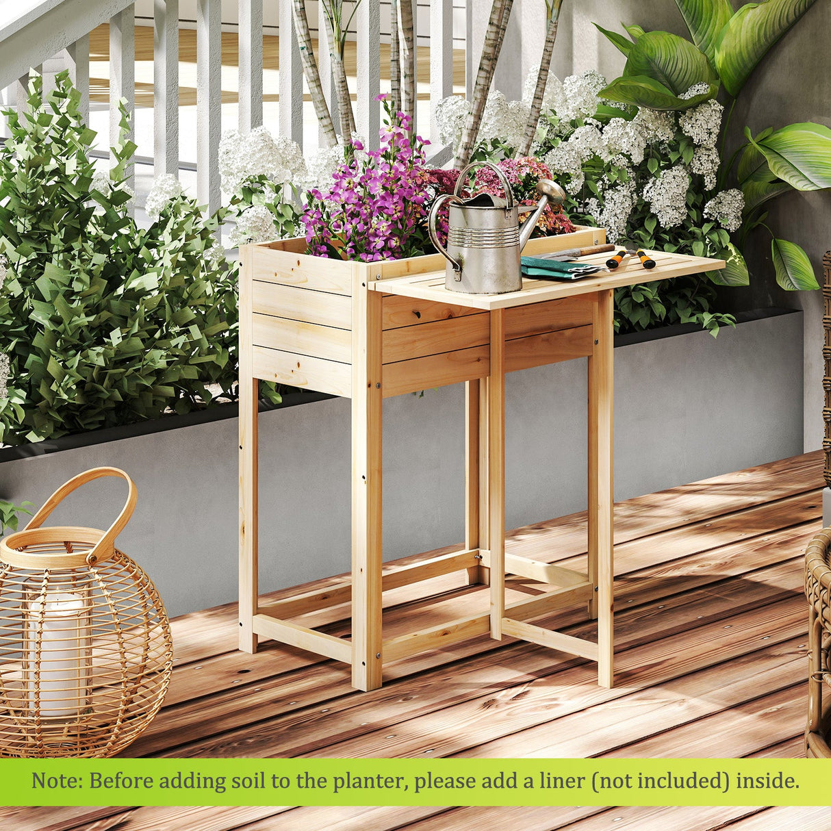 Huerto Elevado de Madera con Patas y Mesa Lateral Plegable