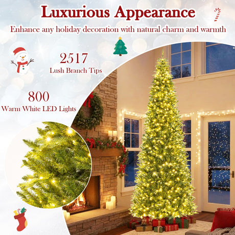 Árbol de Navidad Artificial Plegable Preiluminado de 3,65 m con 2517 Puntas de Ramas de PVC y PE