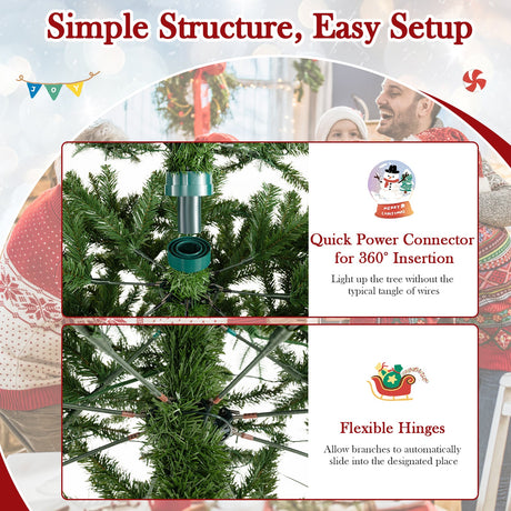 Árbol de Navidad Artificial Plegable Preiluminado de 3,65 m con 2517 Puntas de Ramas de PVC y PE