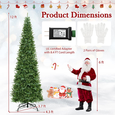 Árbol de Navidad Artificial Plegable Preiluminado de 3,65 m con 2517 Puntas de Ramas de PVC y PE