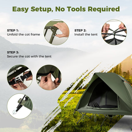 Tienda de campaña plegable para 2 personas, combo de camping elevado para adultos