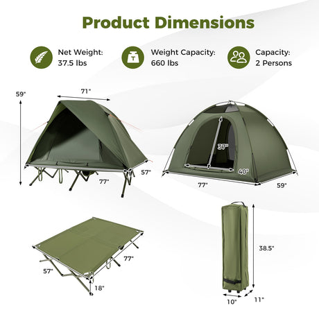 Tienda de campaña plegable para 2 personas, combo de camping elevado para adultos