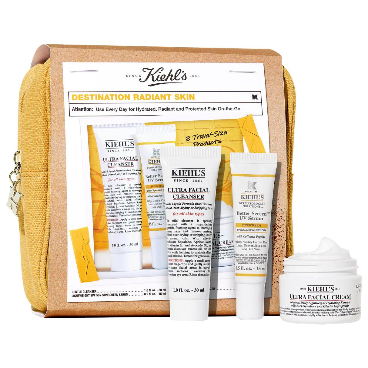 Destination Radiant: Hydrating Skincare Gift Set with SPF 50 - Travel Size for Dry Skin, Radiant Complexion & UV Protection