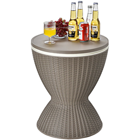 Mesa Bar Nevera de Ratán para Patio 3 en 1 de 8 Galones con Cubo de Hielo Ajustable - Negro