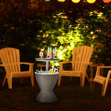 3 in 1 8 Gallon Patio Rattan Cooler Bar Table with Adjust Ice Bucket-Black
