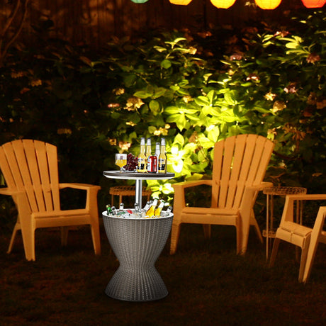 Mesa Bar Nevera de Ratán para Patio 3 en 1 de 8 Galones con Cubo de Hielo Ajustable - Negro