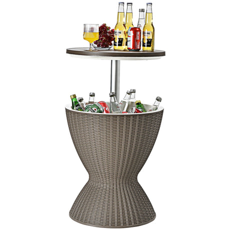 Mesa Bar Nevera de Ratán para Patio 3 en 1 de 8 Galones con Cubo de Hielo Ajustable - Negro