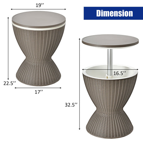 Mesa Bar Nevera de Ratán para Patio 3 en 1 de 8 Galones con Cubo de Hielo Ajustable - Negro