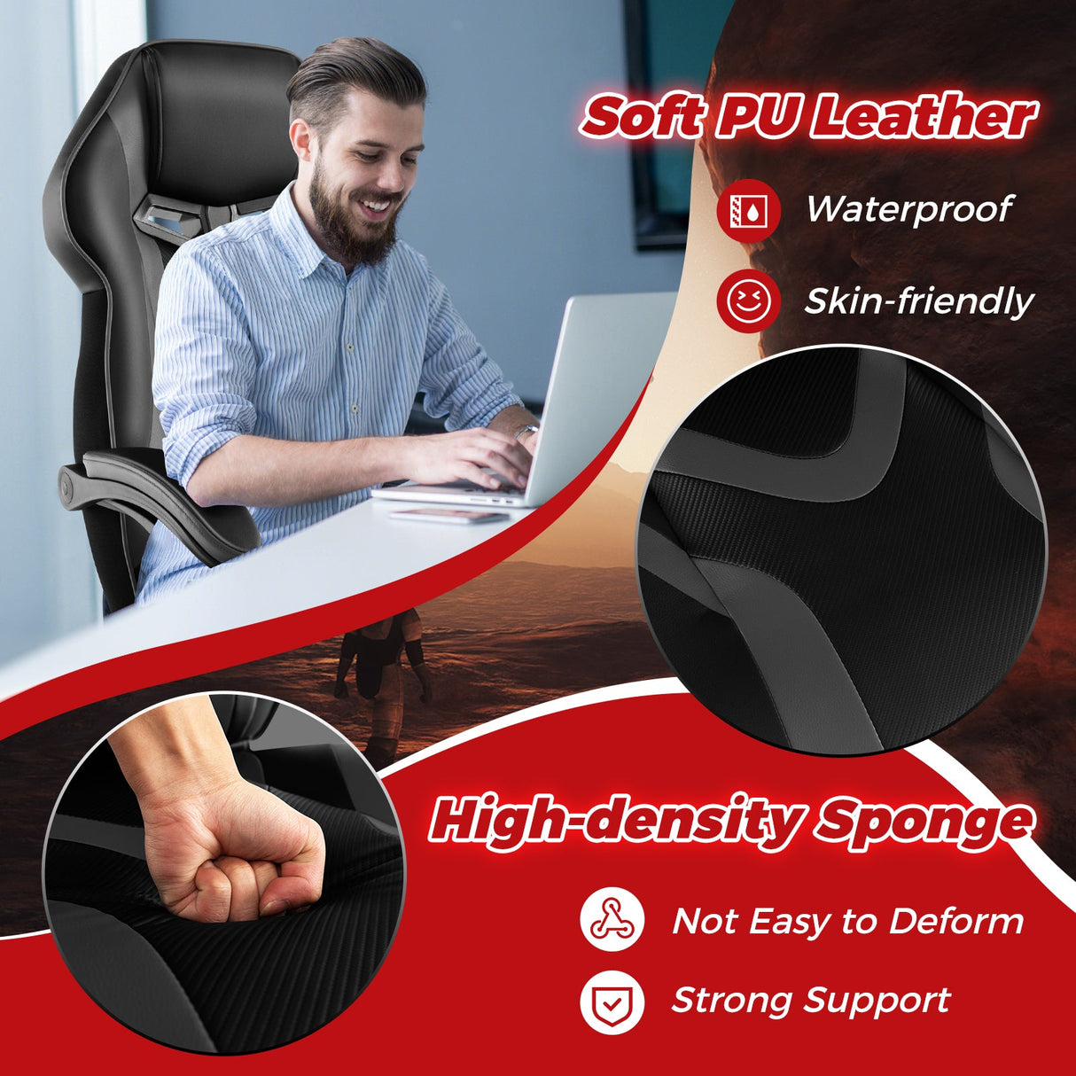 Gaming Chair Racing Style Swivel Chair with Footrest and Adjustable Lumbar Pillow