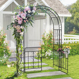 Pérgola de jardín con puerta, múltiples travesaños laterales y 4 estacas de suelo afiladas - Negra