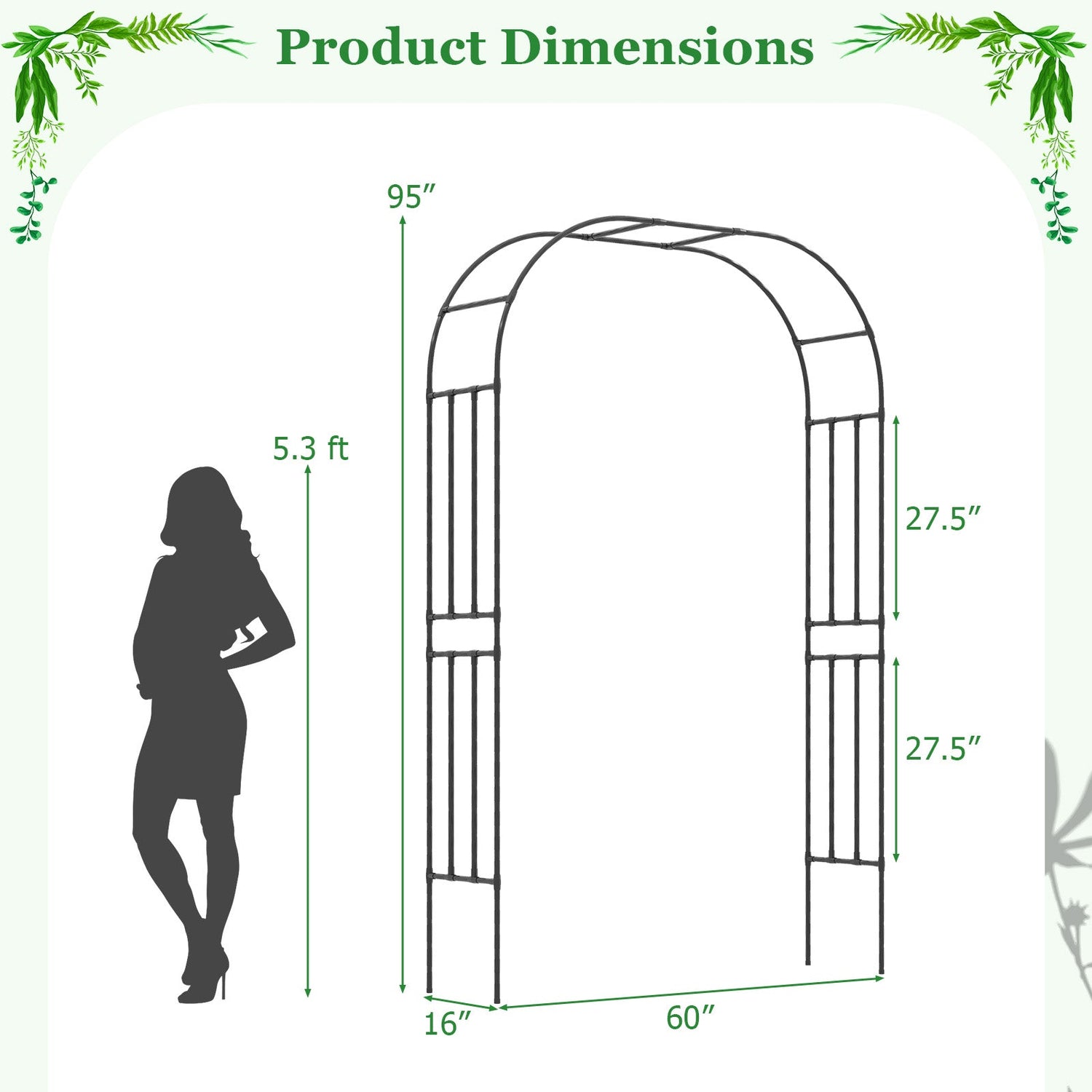 Arco de metal para jardín, enrejado para plantas trepadoras, vides y flores